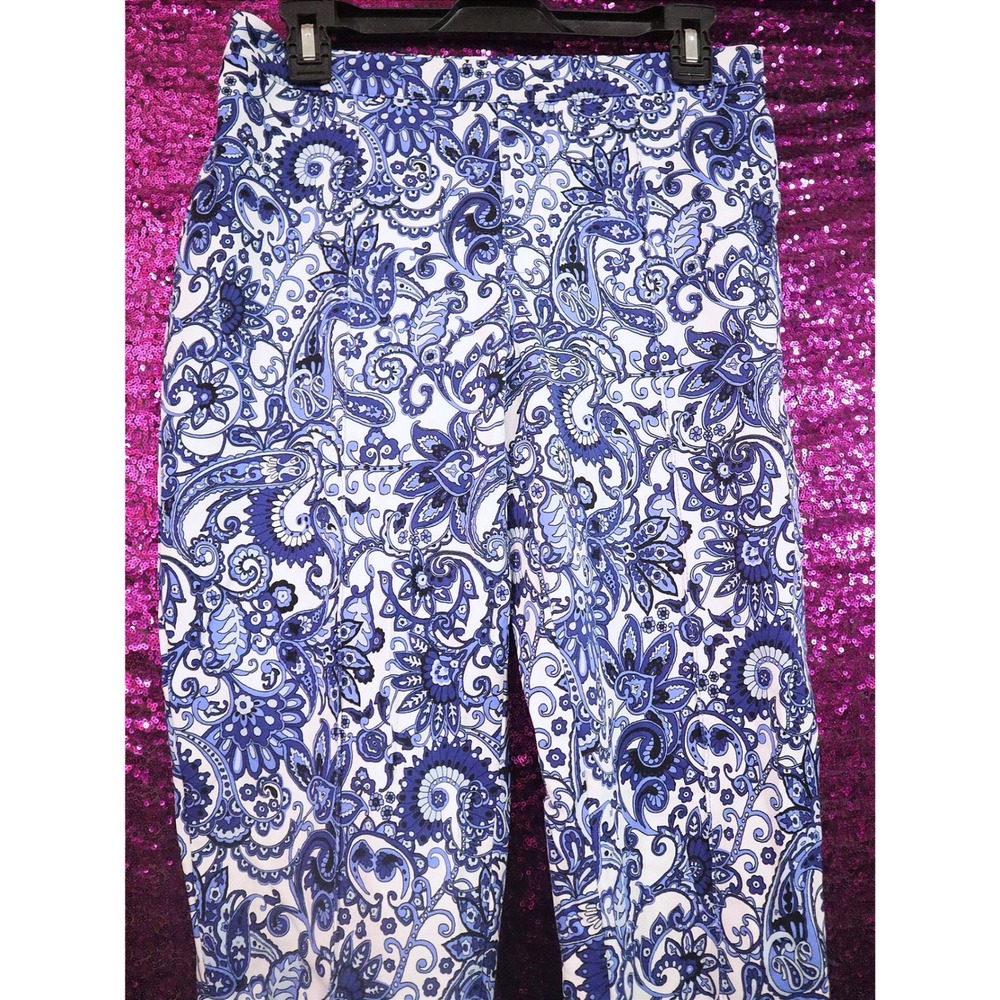 Blue Paisley Pants 8 Isaac Mizrahi Live Women Straight Leg Stretch China Print